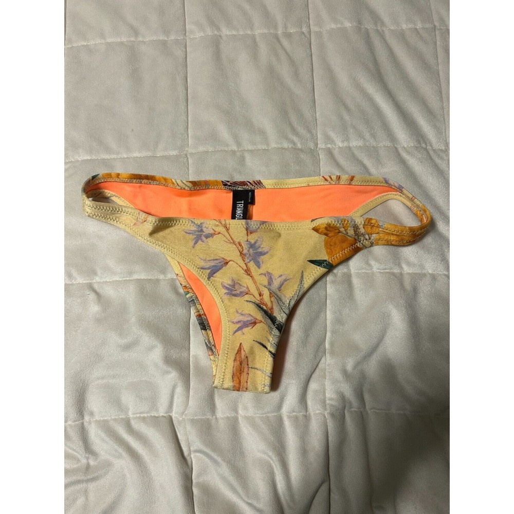 TRIANGL Swim Women's Yellow Floral Design Orange Bikini Bottom Medium NEOPRENE